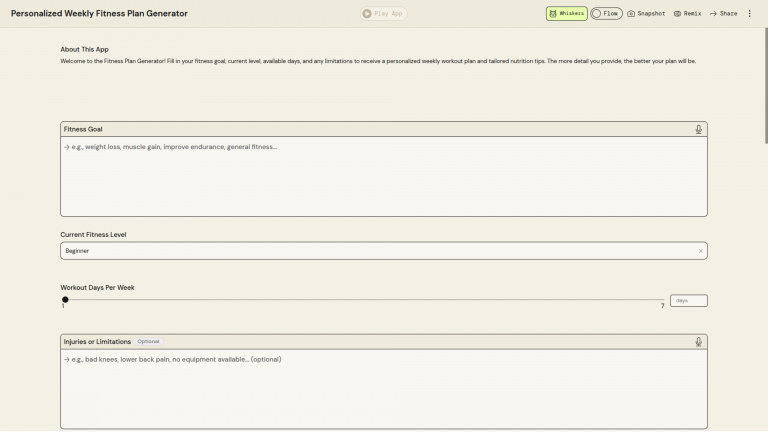 Personalized Weekly Fitness Plan Generator